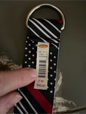 Talbots Black, White & Red D-Ring Fabric Belt